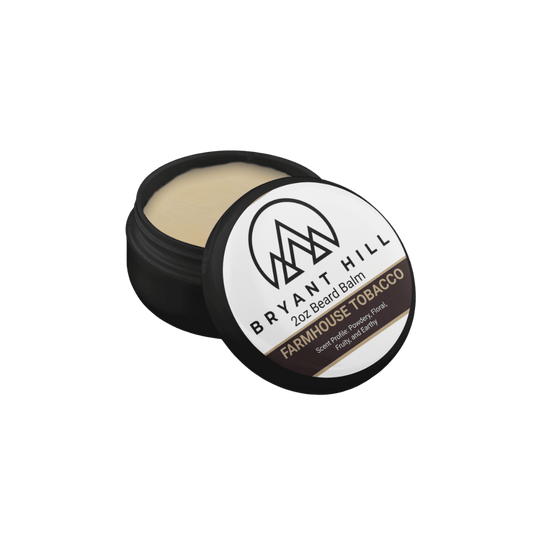 Bryant Hill Beard Balm in Farmhouse Tobacco made with vegan ingredients and a clean scent for sensitive skin