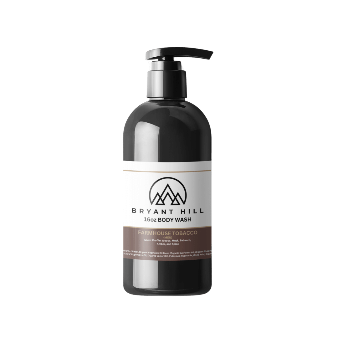 Bryant Hill All-Natural Body Wash in Farmhouse Tobacco made with vegan ingredients paraben free and a clean scent for sensitive skin
