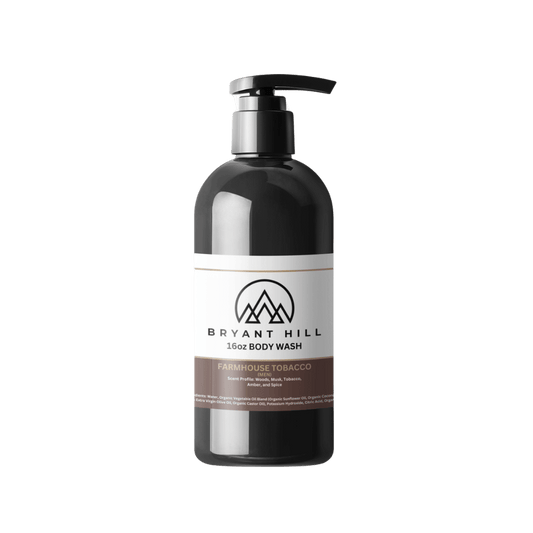 Bryant Hill All-Natural Body Wash in Farmhouse Tobacco made with vegan ingredients paraben free and a clean scent for sensitive skin
