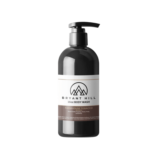 Bryant Hill All-Natural Body Wash in Farmhouse Tobacco made with vegan ingredients paraben free and a clean scent for sensitive skin