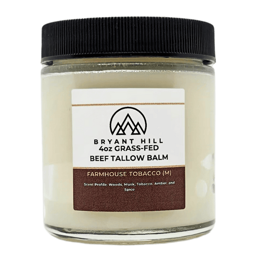 Bryant Hill Beef Tallow Balm in Farmhouse Tobacco made with beef tallow and a manly scent for sensitive skin